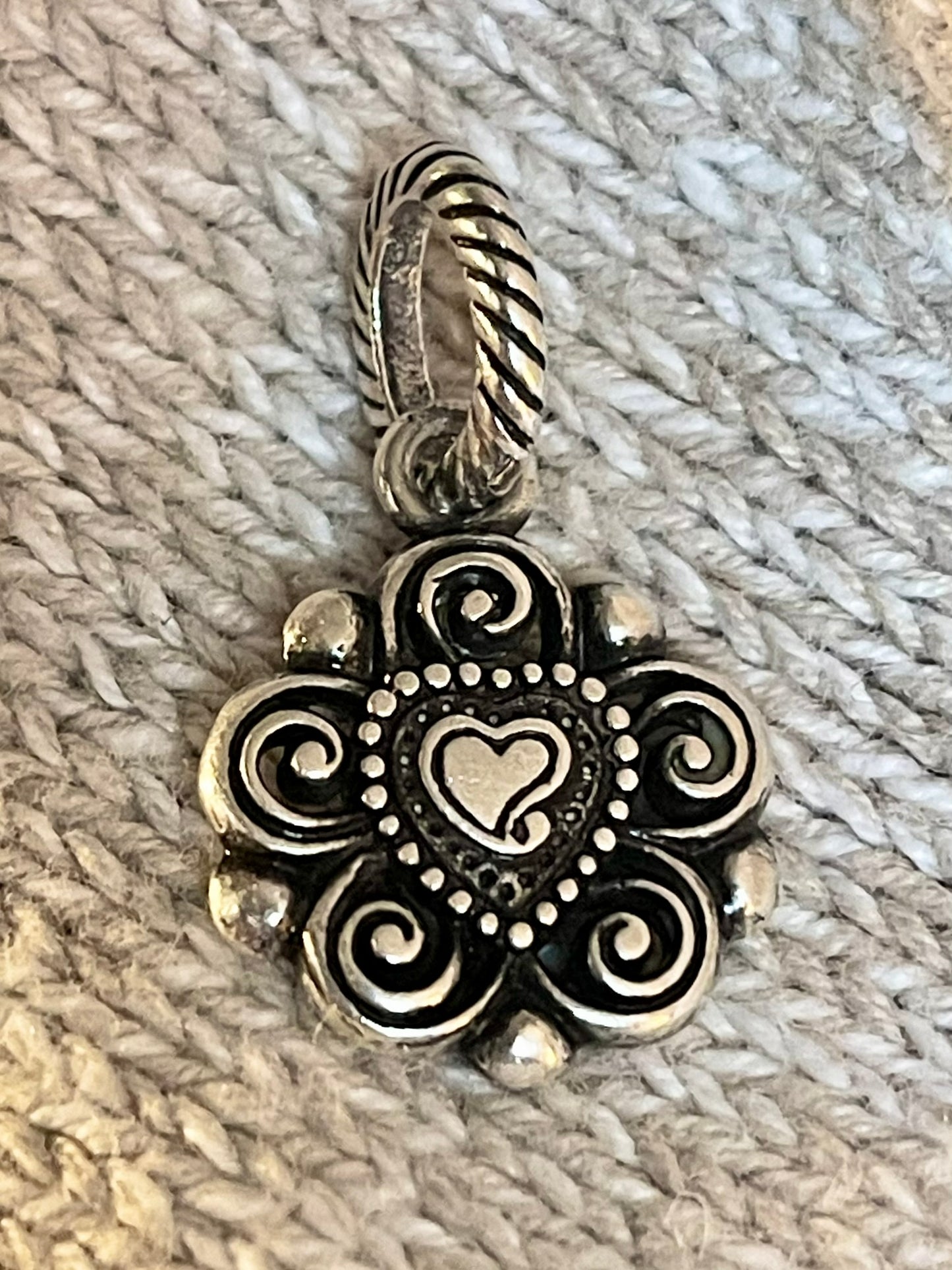 Brighton Silver Plated Charm with Amethyst Purple Stone– Vintage Scroll Design