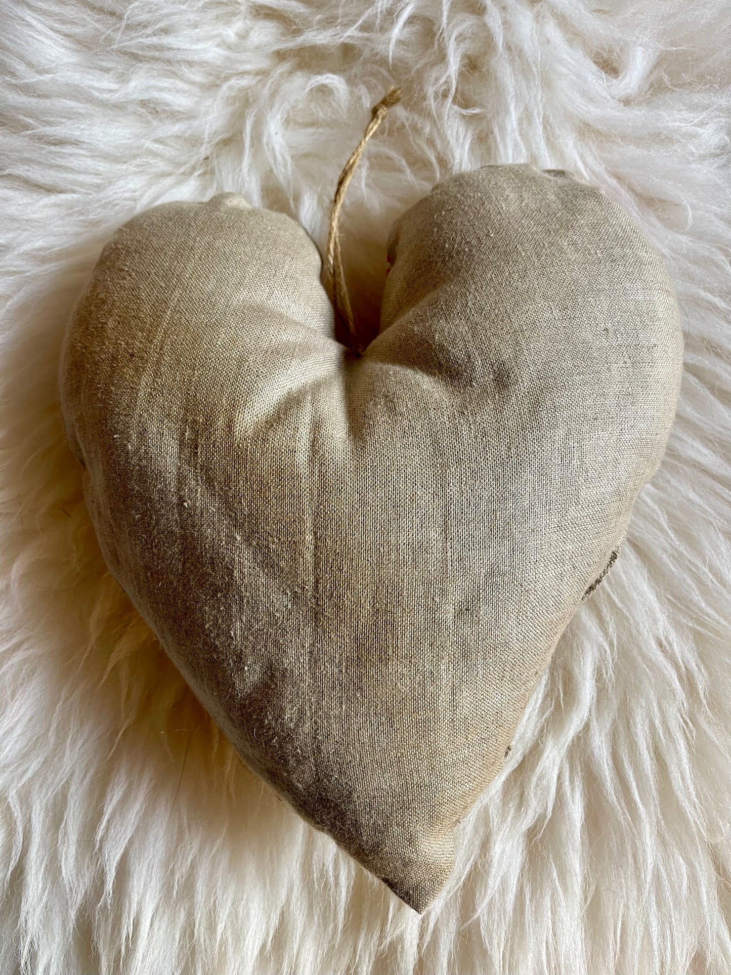 Vintage-Inspired Heart-Shaped Grain Sack Pillow