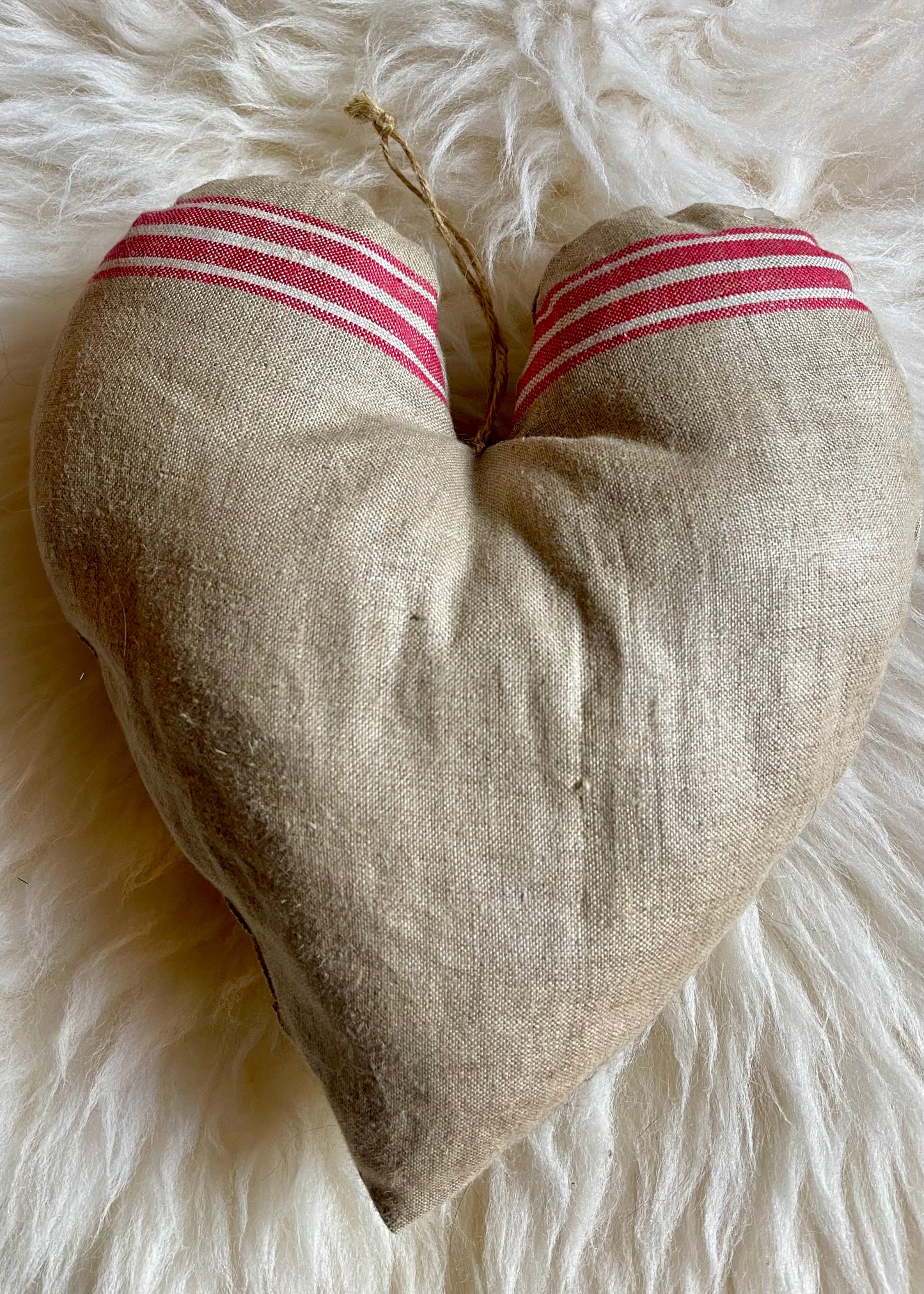 Vintage-Inspired Heart-Shaped Grain Sack Pillow
