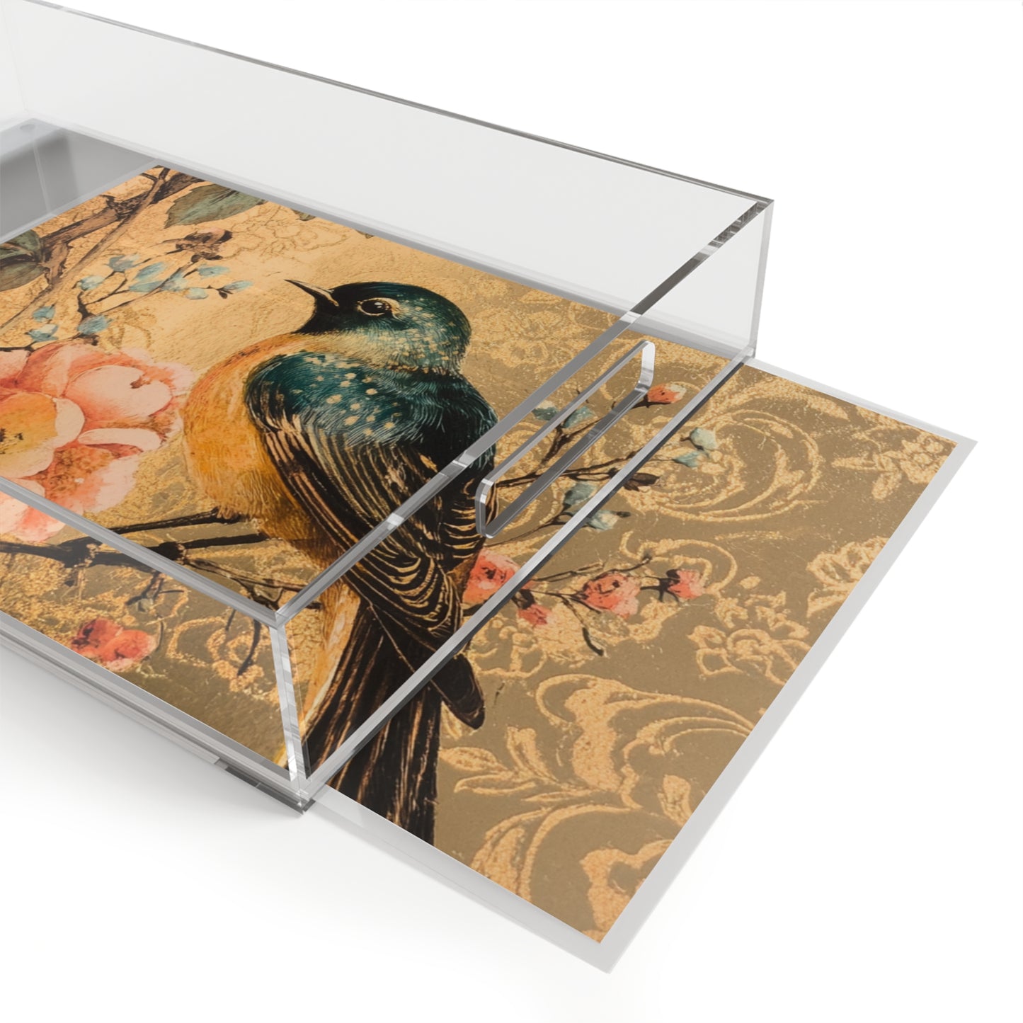 Acrylic Serving Tray with Vintage Bird Print Insert