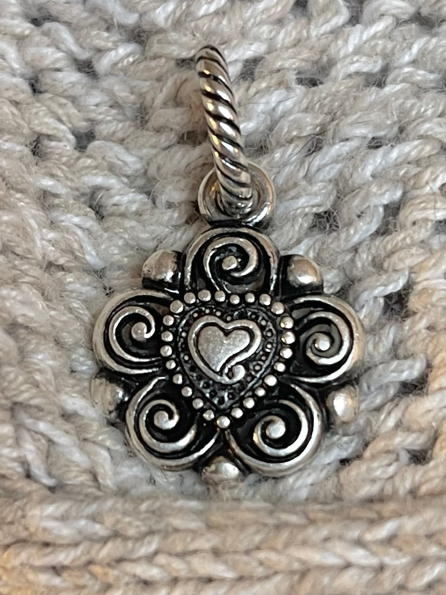 Brighton Silver Plated Charm with Amethyst Purple Stone– Vintage Scroll Design