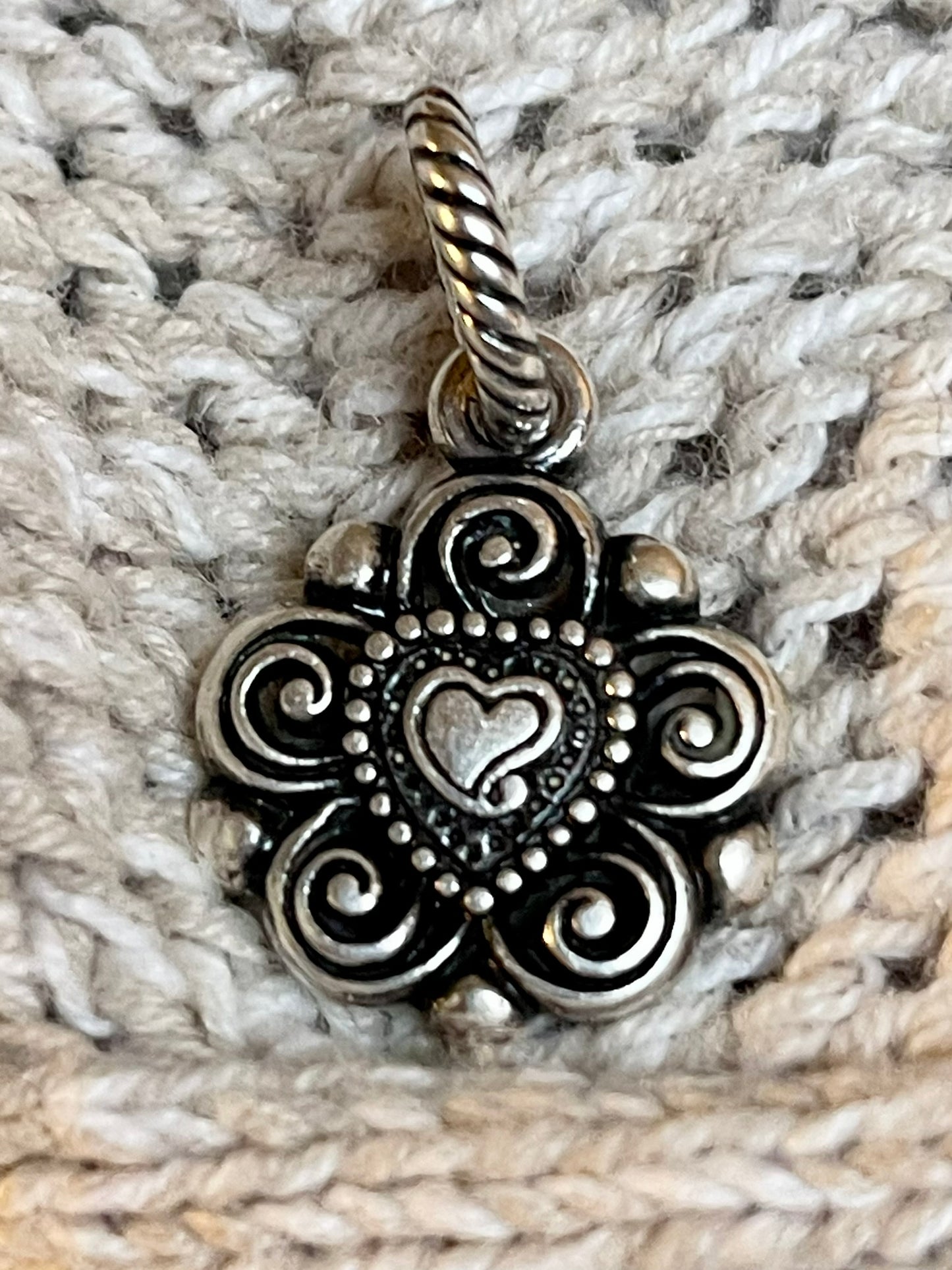Brighton Silver Plated Charm with Amethyst Purple Stone– Vintage Scroll Design