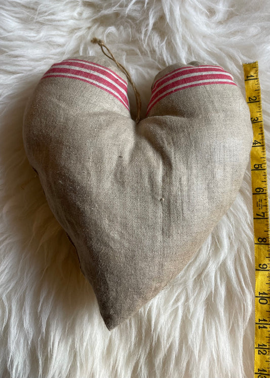Vintage-Inspired Heart-Shaped Grain Sack Pillow