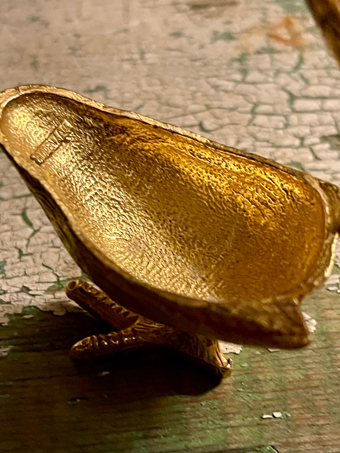 Vintage Gold Tone Bird Trinket Boxes (2) with Emerald Glass Eyes