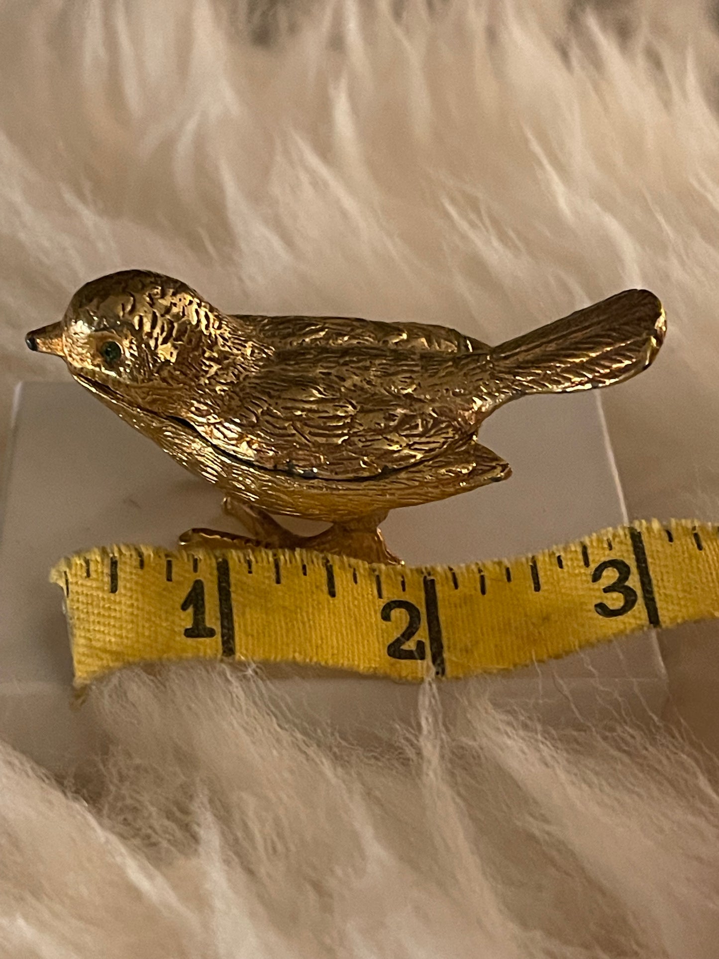 Vintage Gold Tone Bird Trinket Boxes (2) with Emerald Glass Eyes