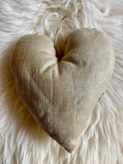 Vintage-Inspired Heart-Shaped Grain Sack Pillow